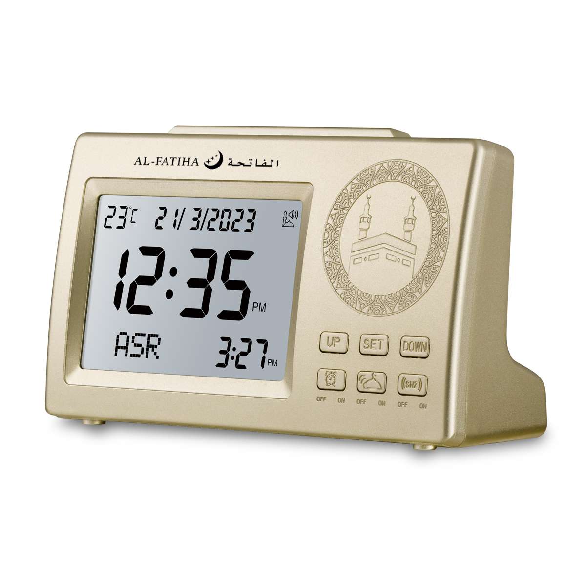 106 Gold White Screen Table Digital Islamic Azan Table Clock - Image 5