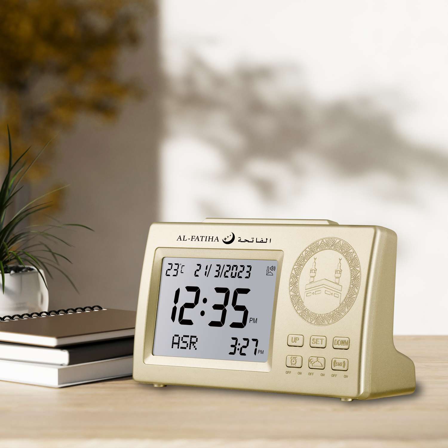 106 Gold White Screen Table Digital Islamic Azan Table Clock - Image 4