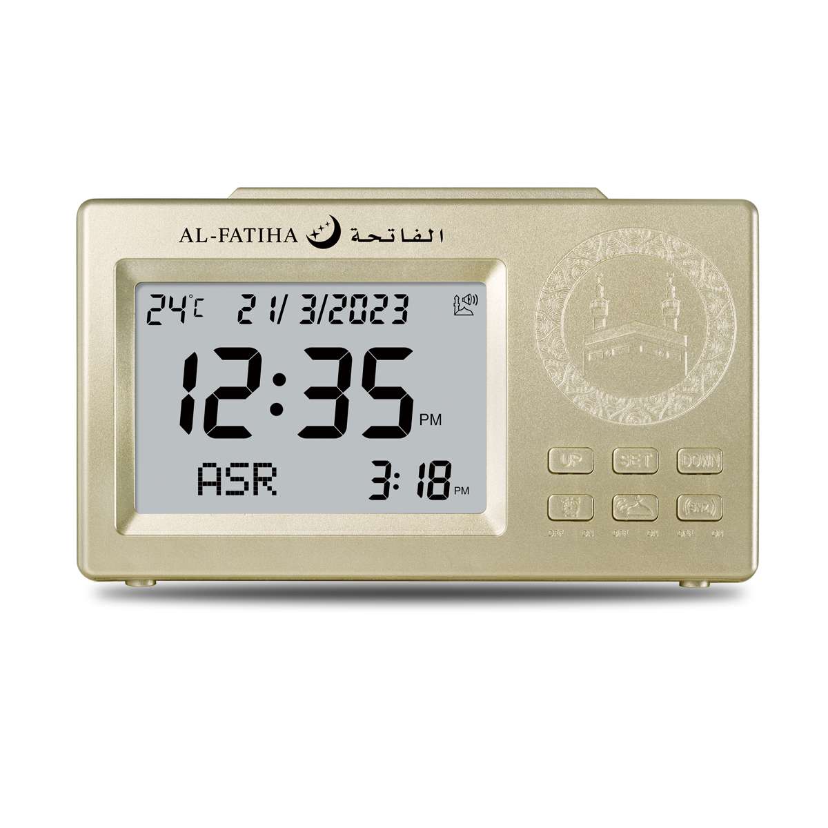 106 Gold White Screen Table Digital Islamic Azan Table Clock