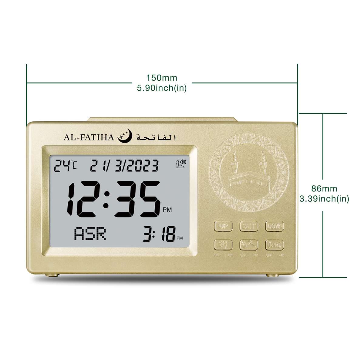 106 Gold White Screen Table Digital Islamic Azan Table Clock - Image 6