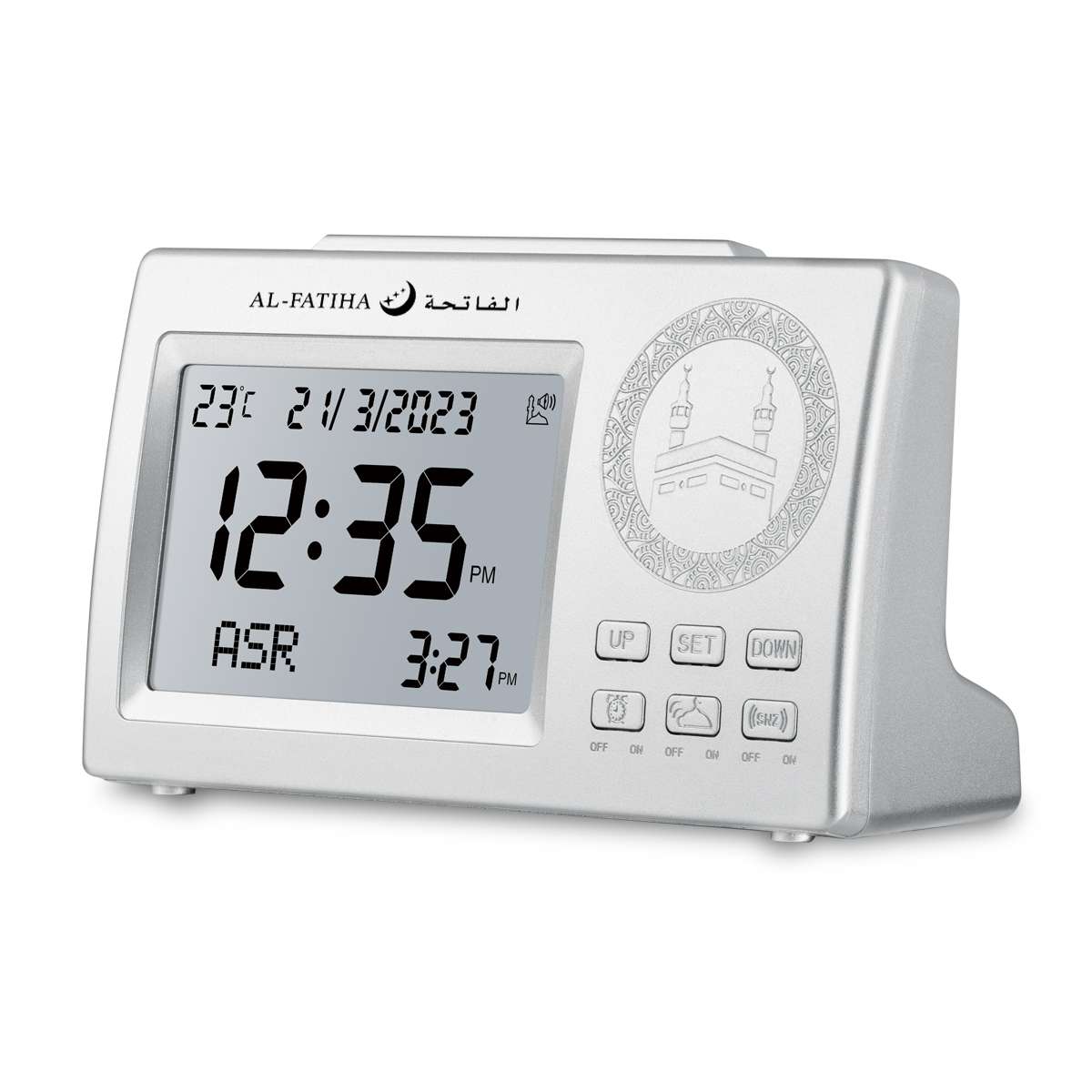 106 Silver White Screen Table Digital Islamic Azan Table Clock - Image 3