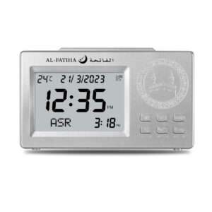 106 Silver White Screen Table Digital Islamic Azan Table Clock