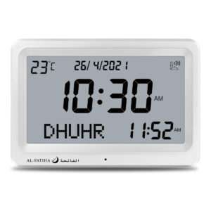 113 White Rectangle Digital Islamic Azan Table Clock