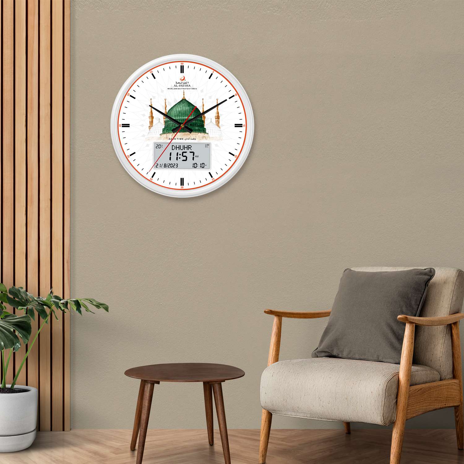 360 Masjid Nabawi White Round Islamic Azan Wall Clock - Image 3